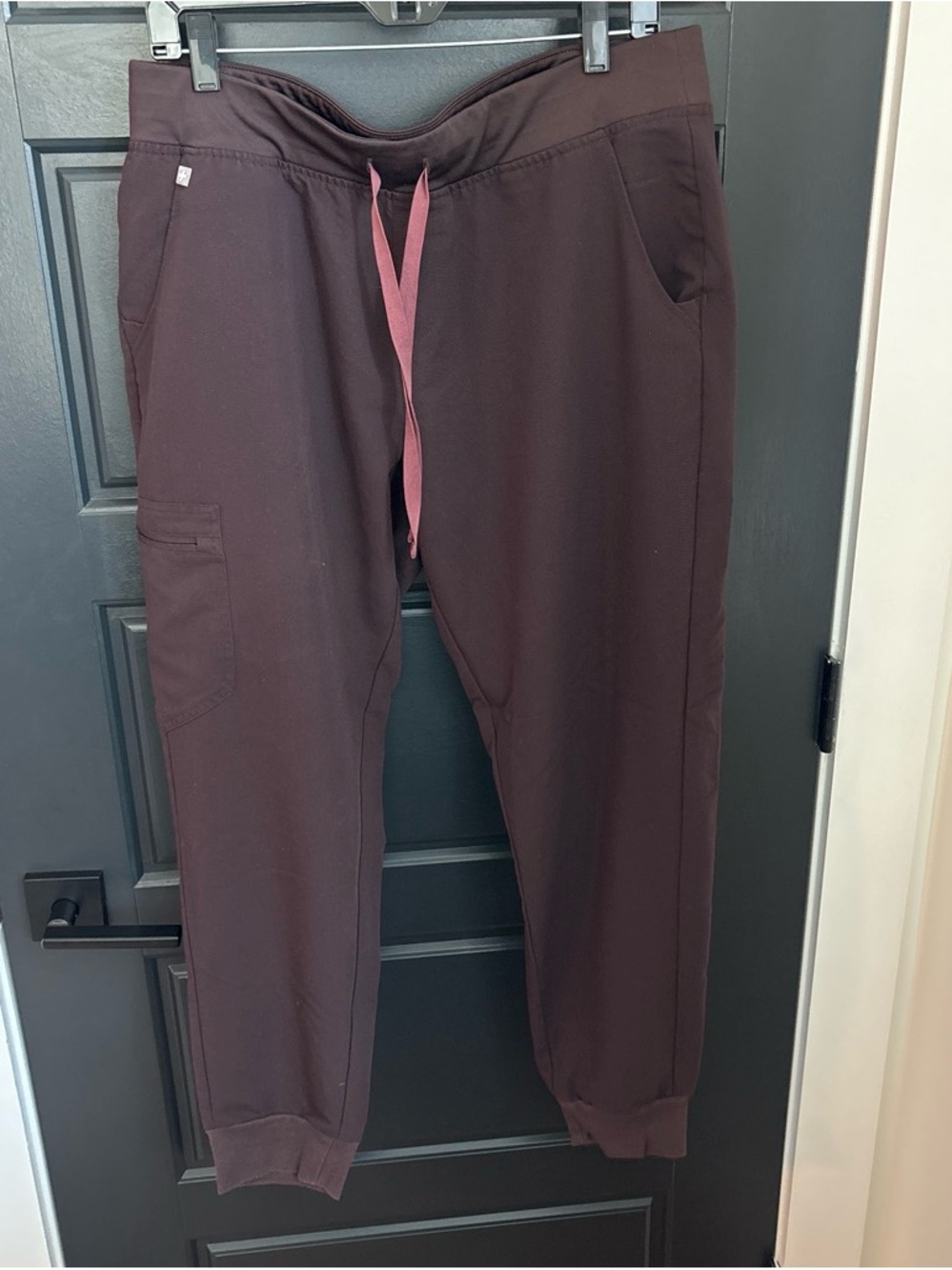 Figs Women's Maroon Track Jogger Pants with Pink Drawcord